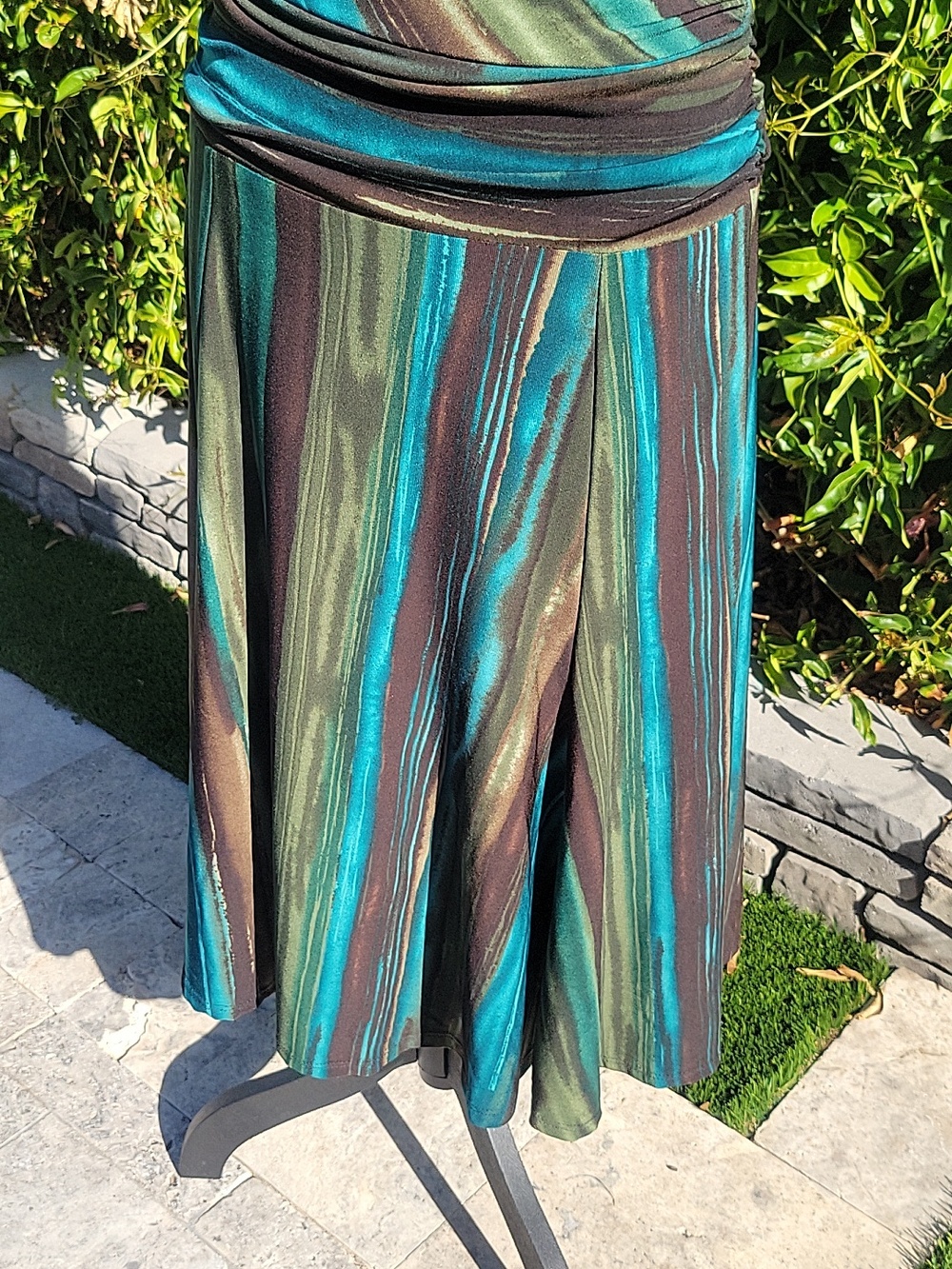 Y2K Striped Wrap Top Drop Waist Midi Dress - Teal & Brown L - Picture 3 of 13